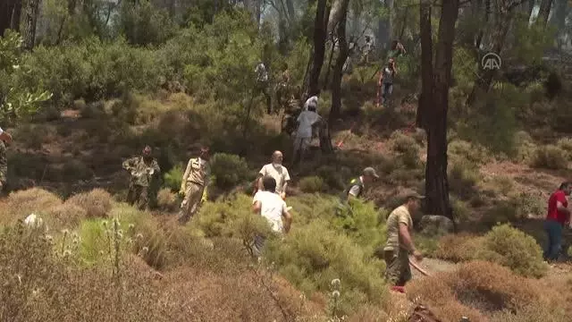 Marmaris'te Hisarönü Mahallesi'nin dağlık alanında etkili olan yangına havadan ve karadan müdahale sürüyor
