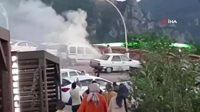 Park halindeki araç dakikalar içerisinde alevlere teslim oldu