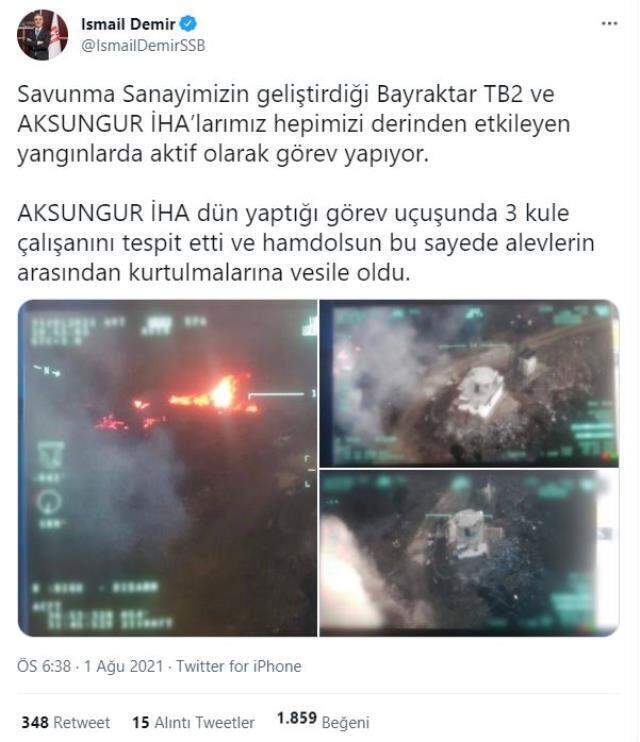 Son dakika haberleri | AKSUNGUR İHA sayesinde, yangında fark edilen 3 kule çalışanı alevlerin arasından kurtarıldı