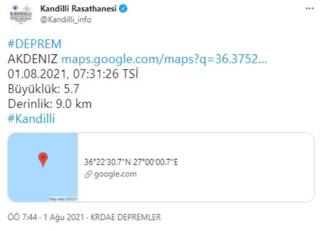 Son Dakika: Muğla'nın Datça ilçesi açıklarında 5.5 büyüklüğünde bir deprem meydana geldi