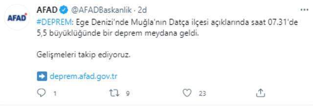 Son Dakika: Muğla'nın Datça ilçesi açıklarında 5.5 büyüklüğünde bir deprem meydana geldi