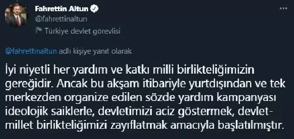 Altun: Sözde yardım kampanyası devletimizi aciz göstermek için başlatılmıştır