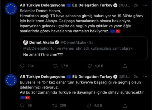 Avrupa Birliği delegasyonundan Demet Akalın'ın sorusuna yanıt: Uçaklar yarın öğlen Türkiye'de olacak