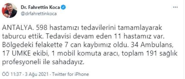 Acı haberi Bakan Koca verdi! Muğla'da yangından etkilenen bir vatandaşımız hayatını kaybetti