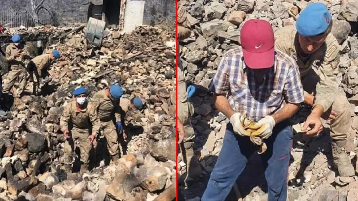 Mehmetçik, yangında evi yıkılan vatandaşın altınlarını bulup teslim etti