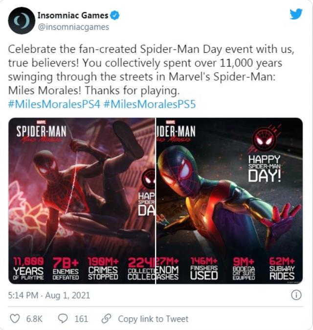 Spider-Man: Miles Morales oyuncu istatistiği paylaşıldı! Hayranları, oyunda tam 11 bin yıl harcamış