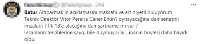 Menajer Batur Altıparmak'ın Caner'in ayrılışına ait yaptığı açıklama Fenerbahçe taraftarının reaksiyonunu çekti
