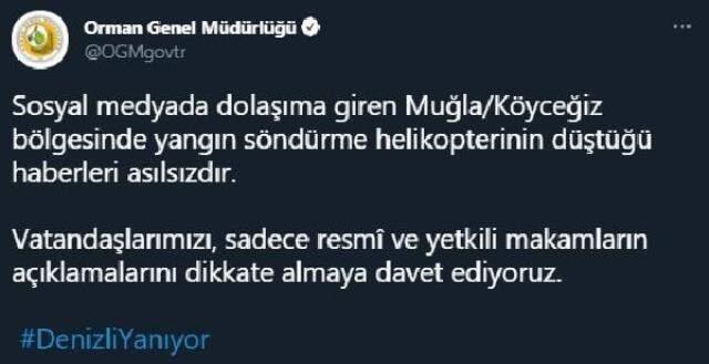 Muğla Köyceğiz'de yangın söndürme helikopterinin düştüğü iddiası