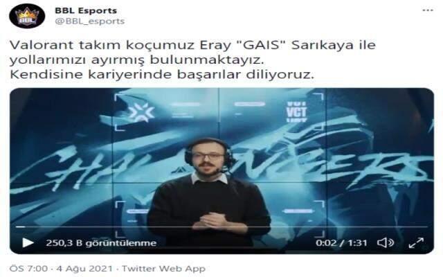 BBL Esports ekibi, GAIS ile yollarını ayırdığını duyurdu!