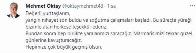 Marmaris Belediye Başkanı Mehmet Oktay, bölgedeki yangının sona erdiğini duyurdu