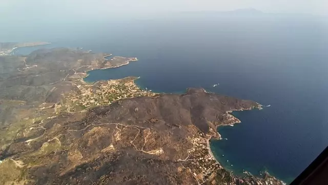 Milas'taki orman yangınları sonrası kül olan alanlar havadan görüntülendi