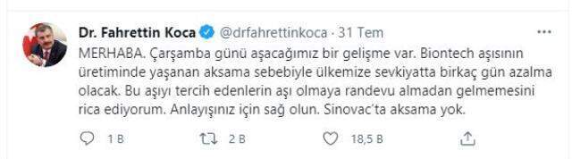 Son Dakika: Biontech aşısı geldi mi? Biontech aşısı bitti mi? Biontech aşısı ne zaman gelecek?