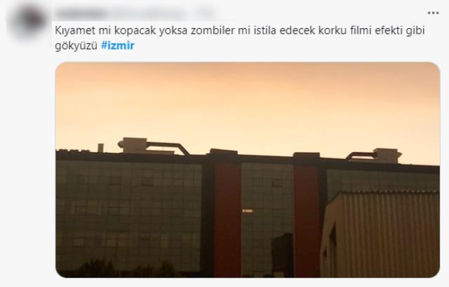 İzmirliler bu sabah sepya bir gökyüzüne uyandı! Telaşlı vatandaşlar sordu: Zombi istilası mı?
