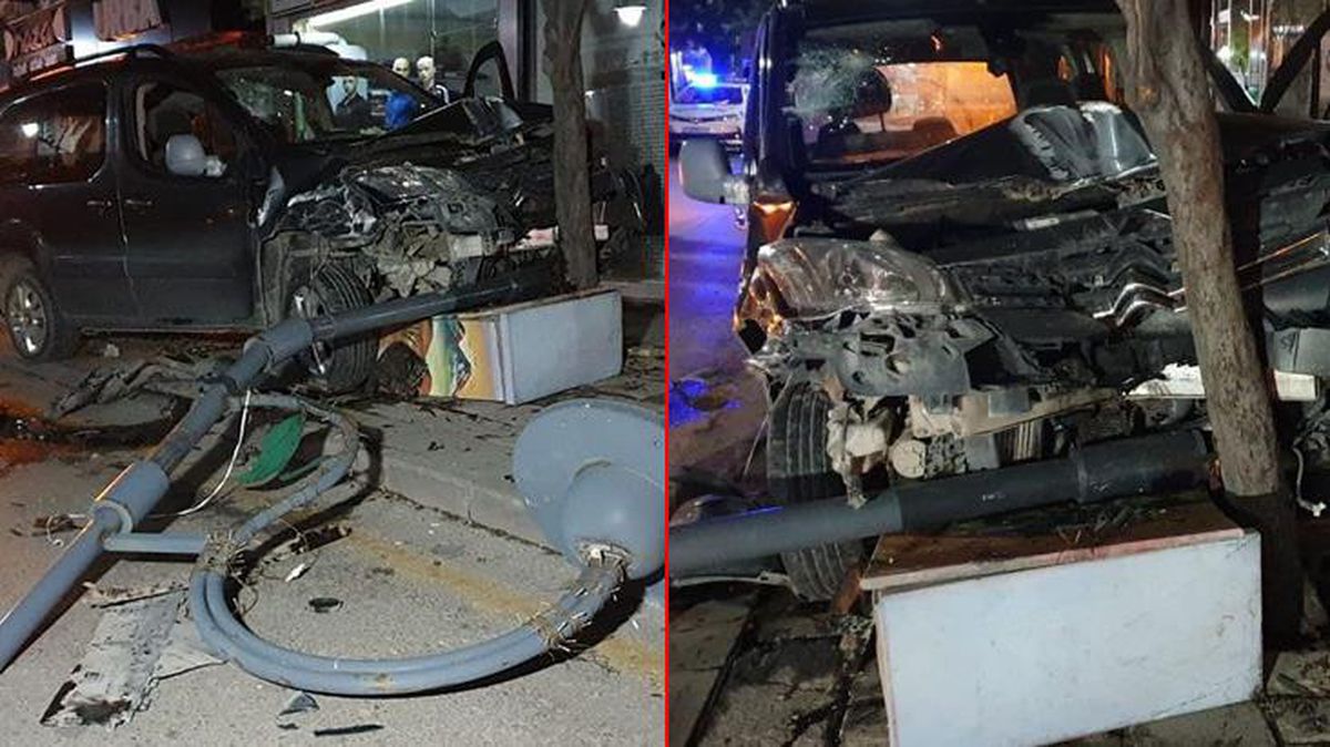 Alkollü sürücü sokağı birbirine kattı! Sırasıyla önündeki araca, direğe, elektrik panosuna ve ağaca çarparak durabildi
