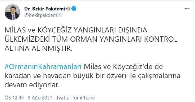 Son Dakika: Milas ve Köyceğiz yangınları dışında tüm orman yangınları kontrol altına alındı