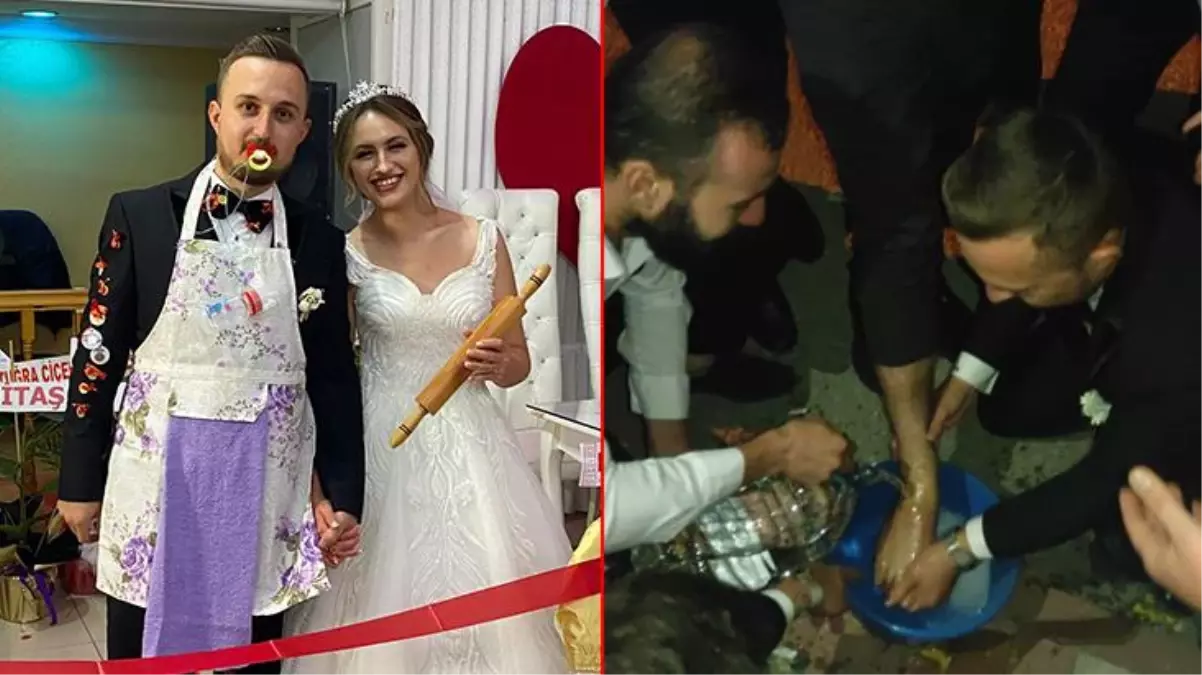 Damadı evlendiğine pişman ettiler! Ayaklarını yıkatıp çorap koklattılar
