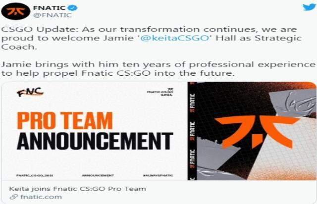 Fnatic, strateji koçu Keita'yı CS:GO kadrosuna kattı! Fnatic, strateji koçu Keita'yı CS:GO kadrosuna kattı!