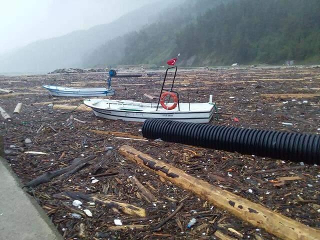 Sinop'ta bir ev sele kapılarak yıkıldı, çevredeki vatandaşlar çatılara çıkıp yardım istedi