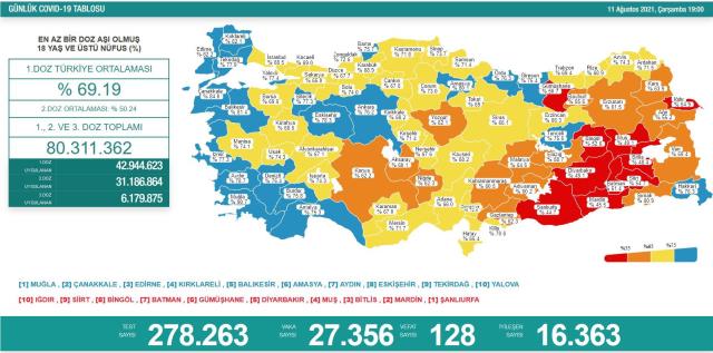 Son Dakika: Türkiye'de 11 Ağustos günü koronavirüs nedeniyle 128 kişi vefat etti, 27 bin 356 yeni vaka tespit edildi