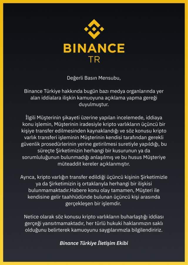 Binance Türkiye, '234 bin TL buharlaştırıldı' iddiasına karşı kendisini savundu: Üçüncü kişiye transfer var