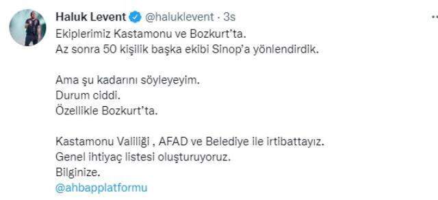 'Durum ciddi' diyen Haluk Levent, selden felaketi yaşayan bölgeler için bağış toplamaya başladı