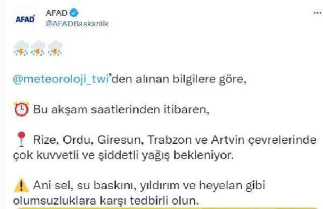 Karadeniz'i zor bir gece bekliyor! AFAD vatandaşları uyardı: Şiddetli yağışlar etkili olacak
