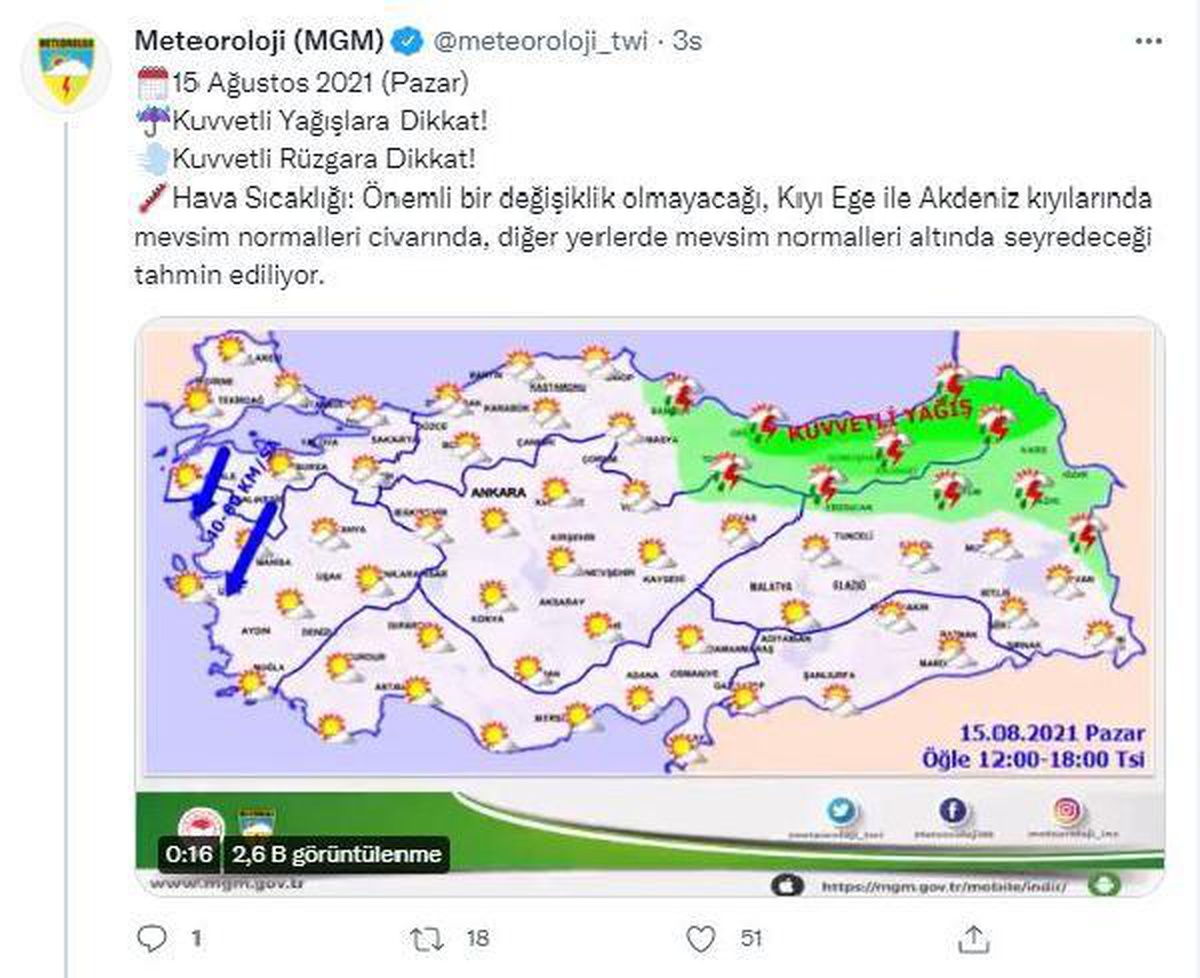 Trabzon'un doğusu ve Rize çevreleri için çok kuvvetli yağış uyarısı