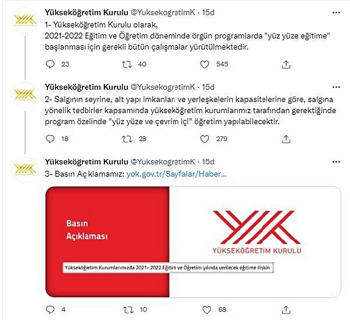 YÖK, "yüz yüze eğitime" başlanması için gerekli çalışmaların yürütüldüğünü bildirdi Açıklaması - Vimarsana News