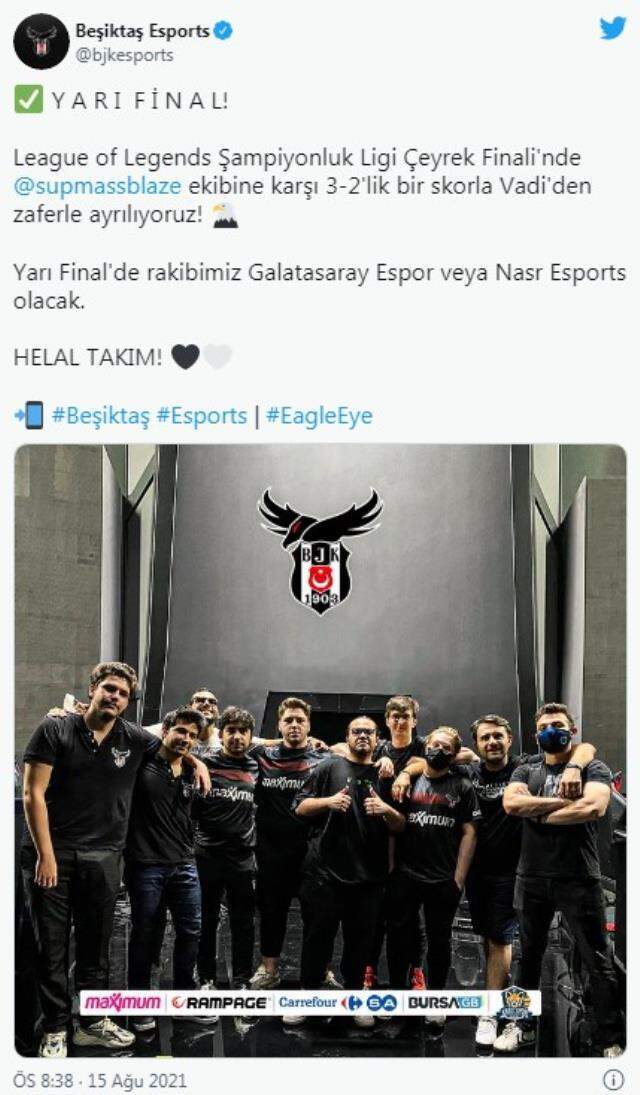 2021 VFŞL Çeyrek final serisinde son yarı final biletini kapan takım Beşiktaş Espor!