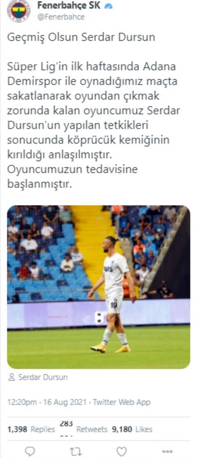 Fenerbahçe dönem başında revire döndü! Bir makus haber de Serdar Dursun'dan geldi