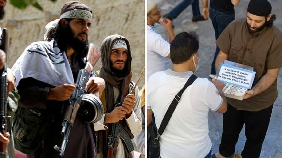 Görüntü Türkiye'den! Taliban'ın Afganistan'ı işgalini lokum dağıtarak kutladı