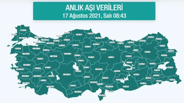 Hangi vilayette ne kadar aşı yapıldı? İstanbul, Ankara, İzmir, Bursa, Adana, Samsun aşı sayıları ve aşı haritası! 17 Ağustos günlük aşı ve doz sayıları!