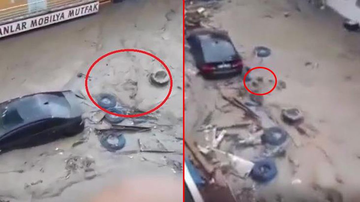 Sel sularına kapılan vatandaş can havliyle kurtulmaya çalışırken anbean kaydedildi