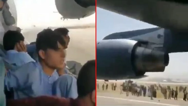 Taliban'dan kaçmak için uçağın iniş grubuna asılan Afganların yeni imajları ortaya çıktı