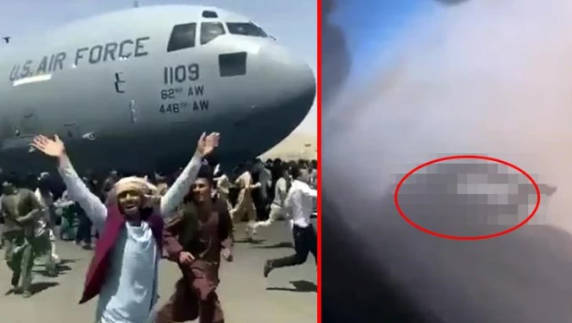 Taliban'dan kaçmak için uçağın tekerine asılan Afgan'ın çırpınışları bu türlü kaydedildi