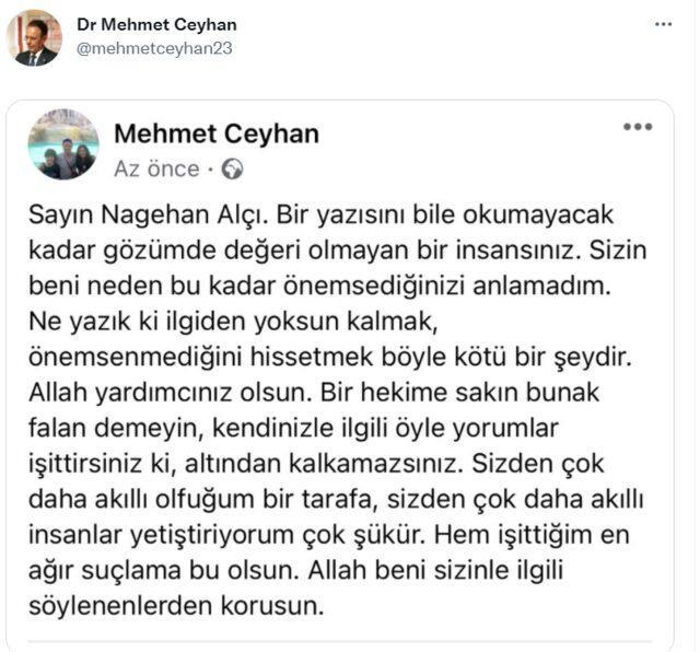 Mehmet Ceyhan'dan kendisine "Bunak" diyen Nagehan Alçı'ya çok ağır kelamlar: Altından kalkamazsın