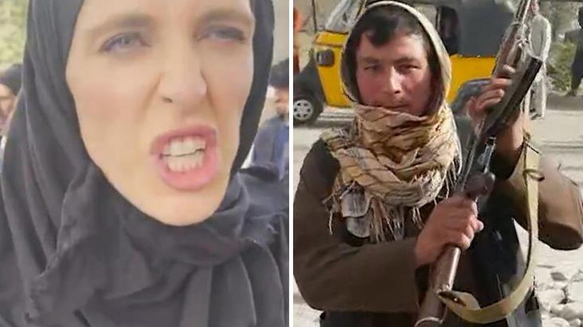 Başörtülü sunumuyla gündeme oturan muhabir, silahlı Taliban üyelerinin ortasında kaldı