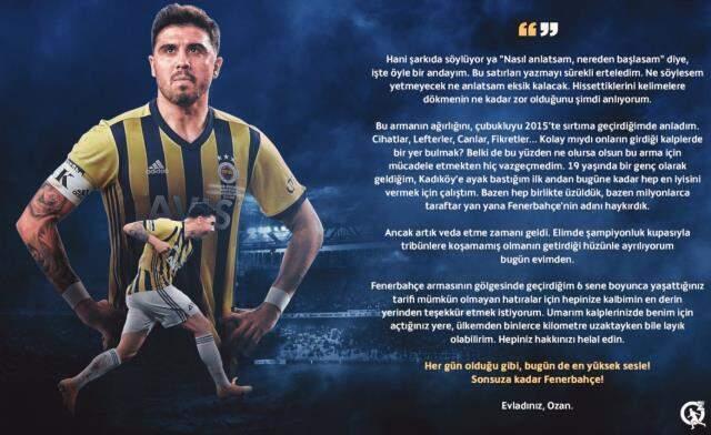 Ozan Tufan'ın veda iletisi taraftarların yüreğine dokundu