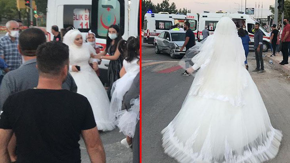 Konvoydaki araç kaza yaptı! Teyzesinin yaralandığını duyan gelin, düğünü bırakıp ambulansa koştu