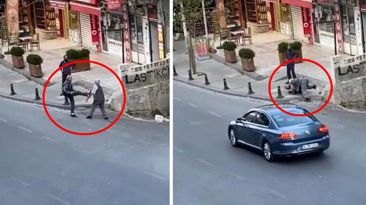 Gülsek mi üzülsek mi bilemedik! İki yaşlı amcanın kavgası görenleri şaşkına çevirdi