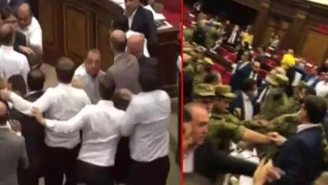 Ermenistan parlamentosunda sulu kavga! Milletvekillerini askerler ayırdı