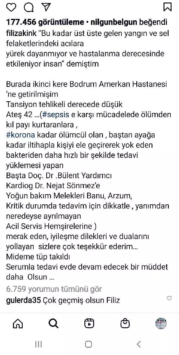 Filiz Akın: Ölümden kıl payı kurtaranlara ve dua edenlere teşekkür ederim