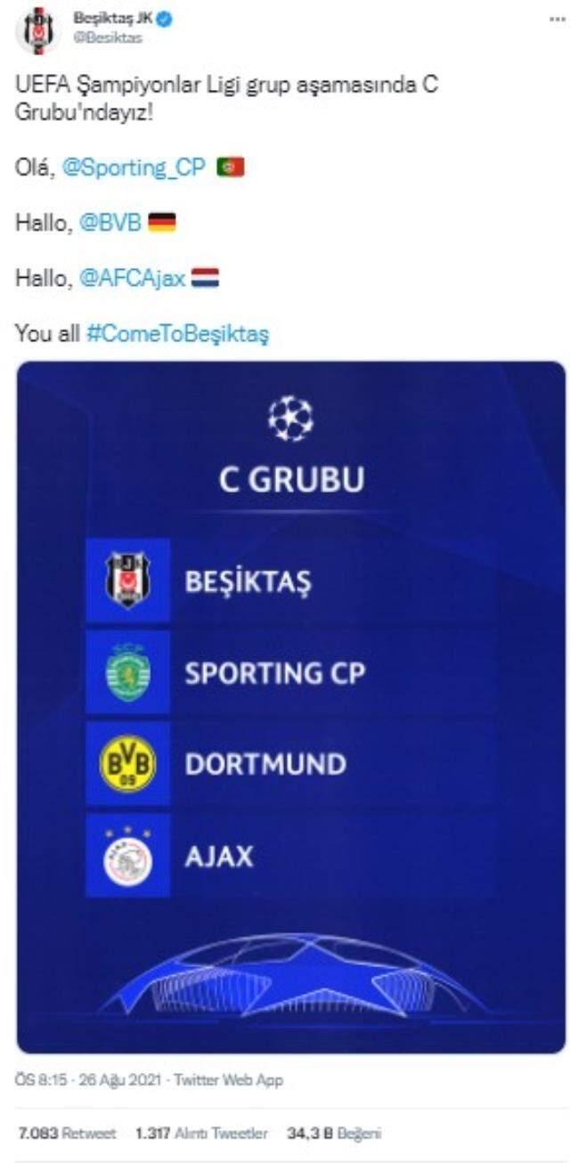 Beşiktaş, Şampiyonlar Ligi'ndeki rakiplerine selam gönderdi