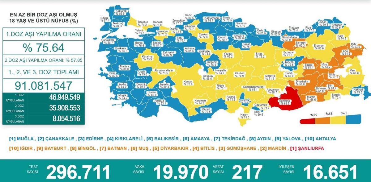 Karadeniz'de aşılamada 'mavi' olmayan 4 il kaldı
