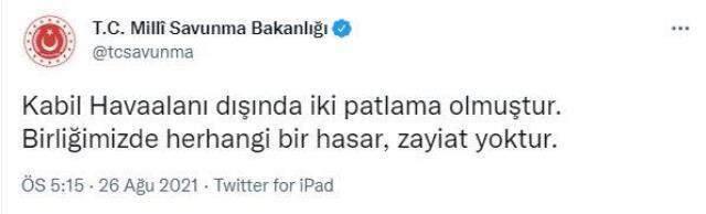 Son Dakika: Kabil Havalimanı'ndaki patlamaya ait MSB'den açıklama: İki patlama oldu, birliğimizde rastgele bir zayiat yok