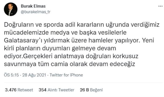Galatasaray Lideri Burak Elmas'tan TFF'ye yönelik çarpıcı paylaşım: Yeni kirli planların duyumları geliyor