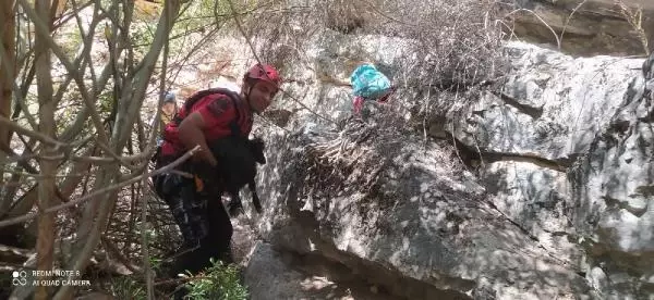 Kanyonda mahsur kalan keçileri raftingciler kurtardı