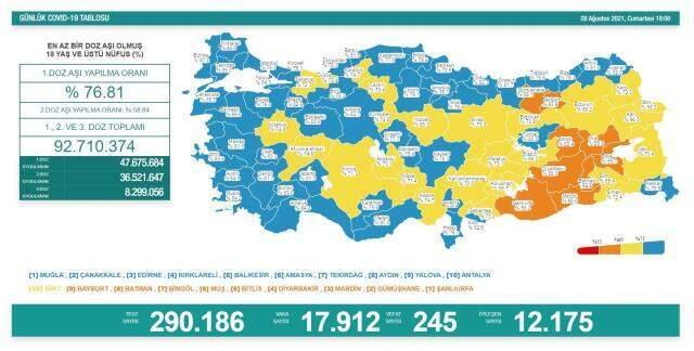 Son Dakika: Türkiye'de 28 Ağustos günü koronavirüs nedeniyle 245 kişi vefat etti, 17 bin 912 yeni olay tespit edildi