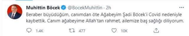 Aylarca ağır bakımda yatan Muhittin Böcek ağabeyini koronavirüsten kaybetti