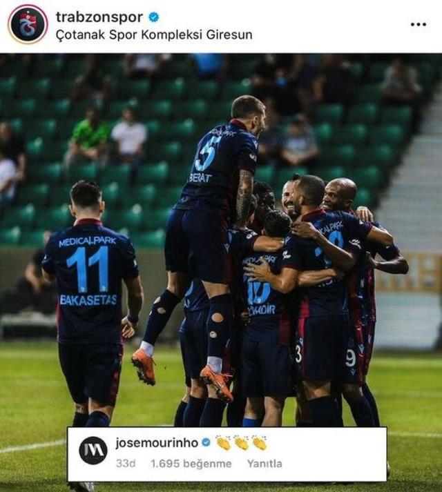 Jose Mourinho, Trabzonspor'un galibiyetine alkışla takviye verdi